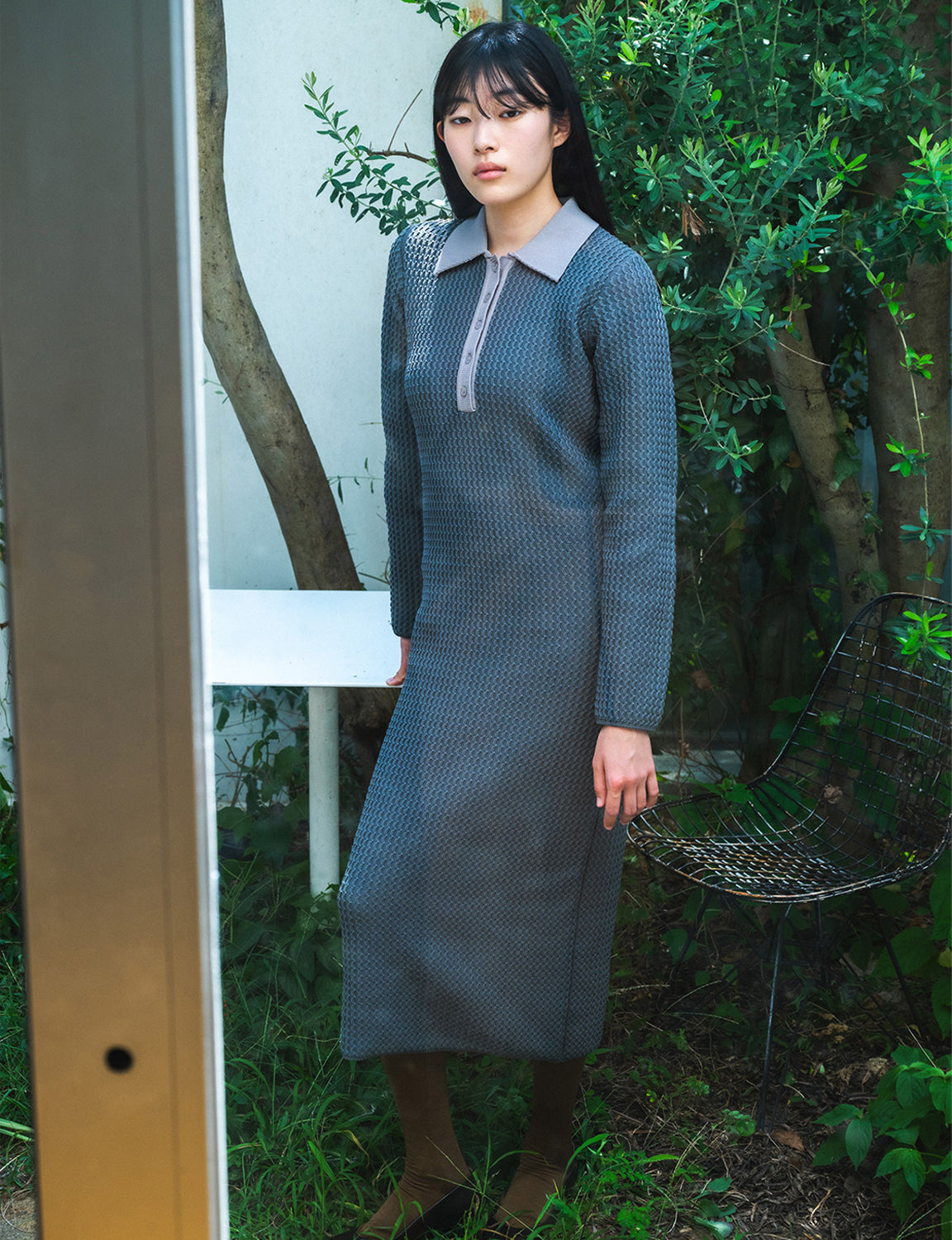 knit polo one piece / gray