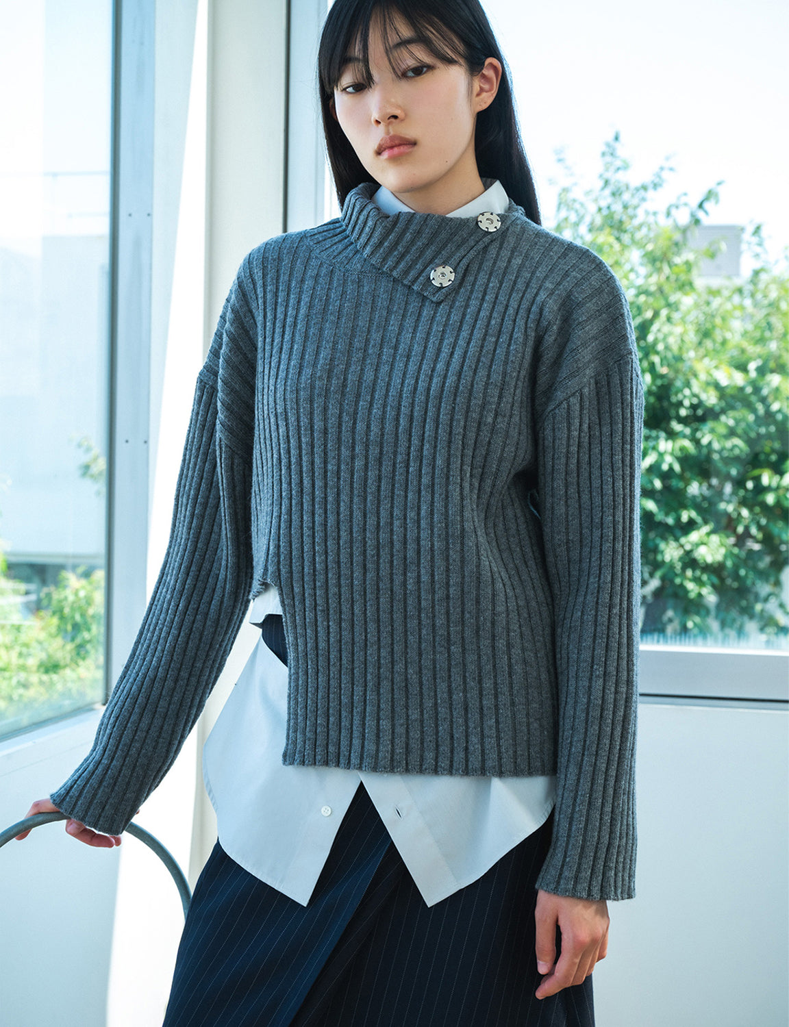 cut cut knit sweater / gray
