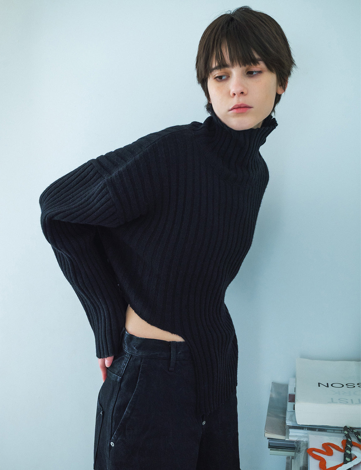 cut cut knit sweater / black