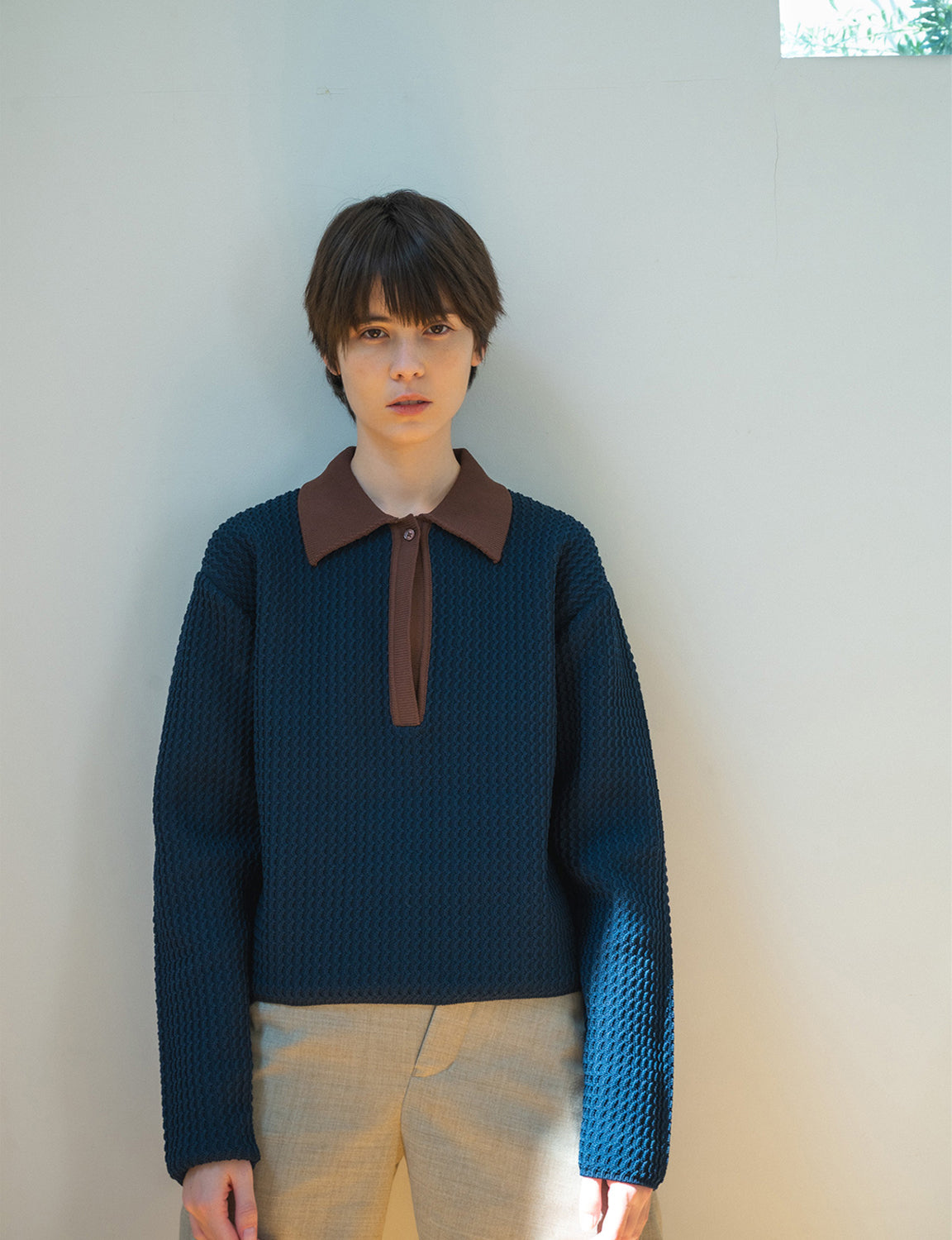 knit polo top / navy