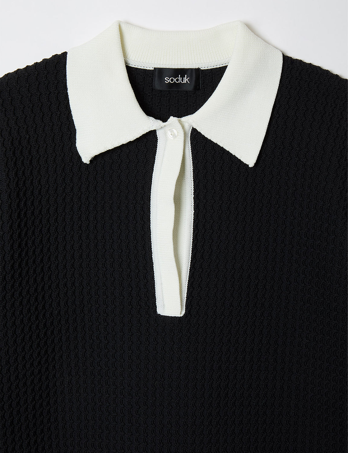 knit polo top / black