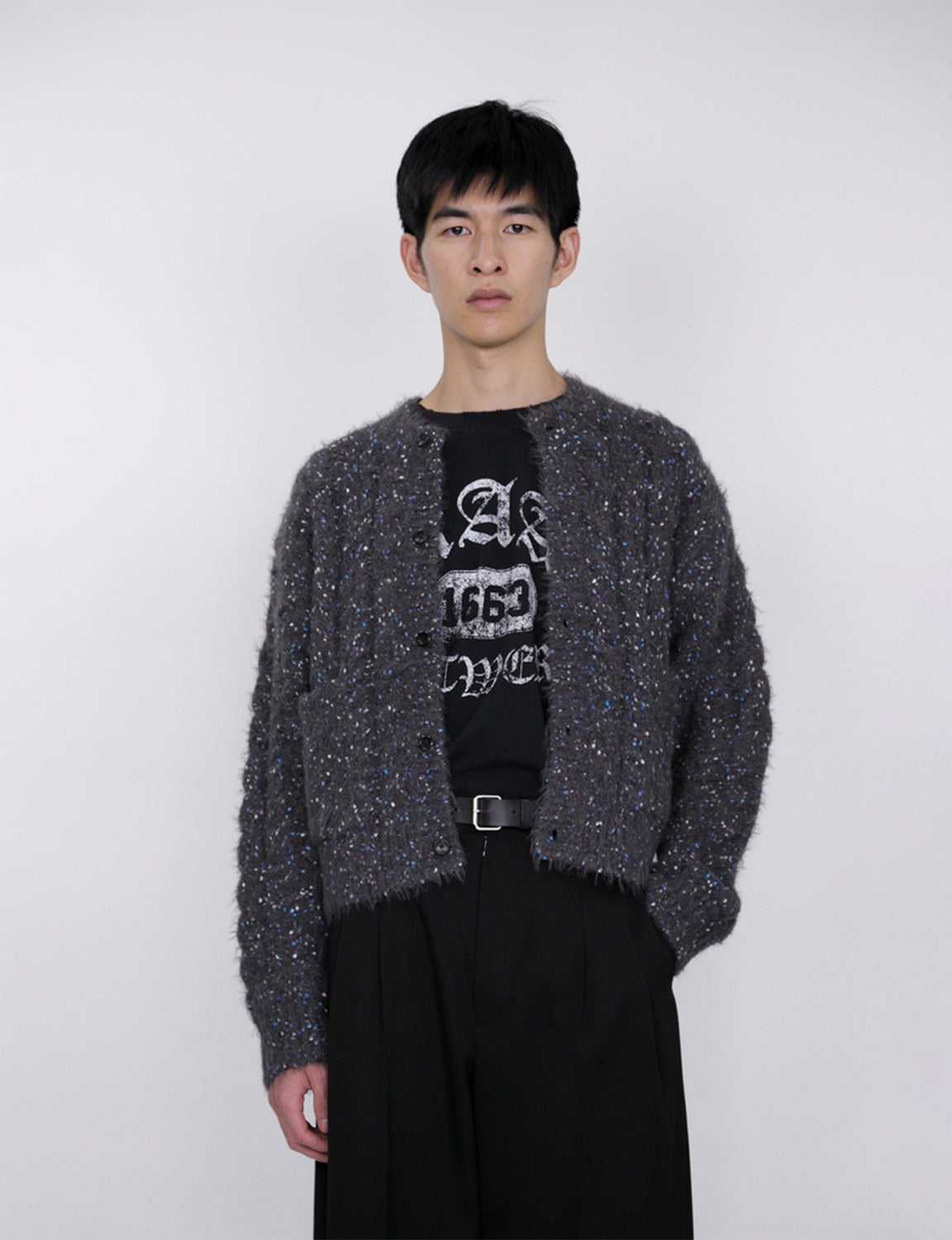 Color Nep Mole Knit Cardigan / gray