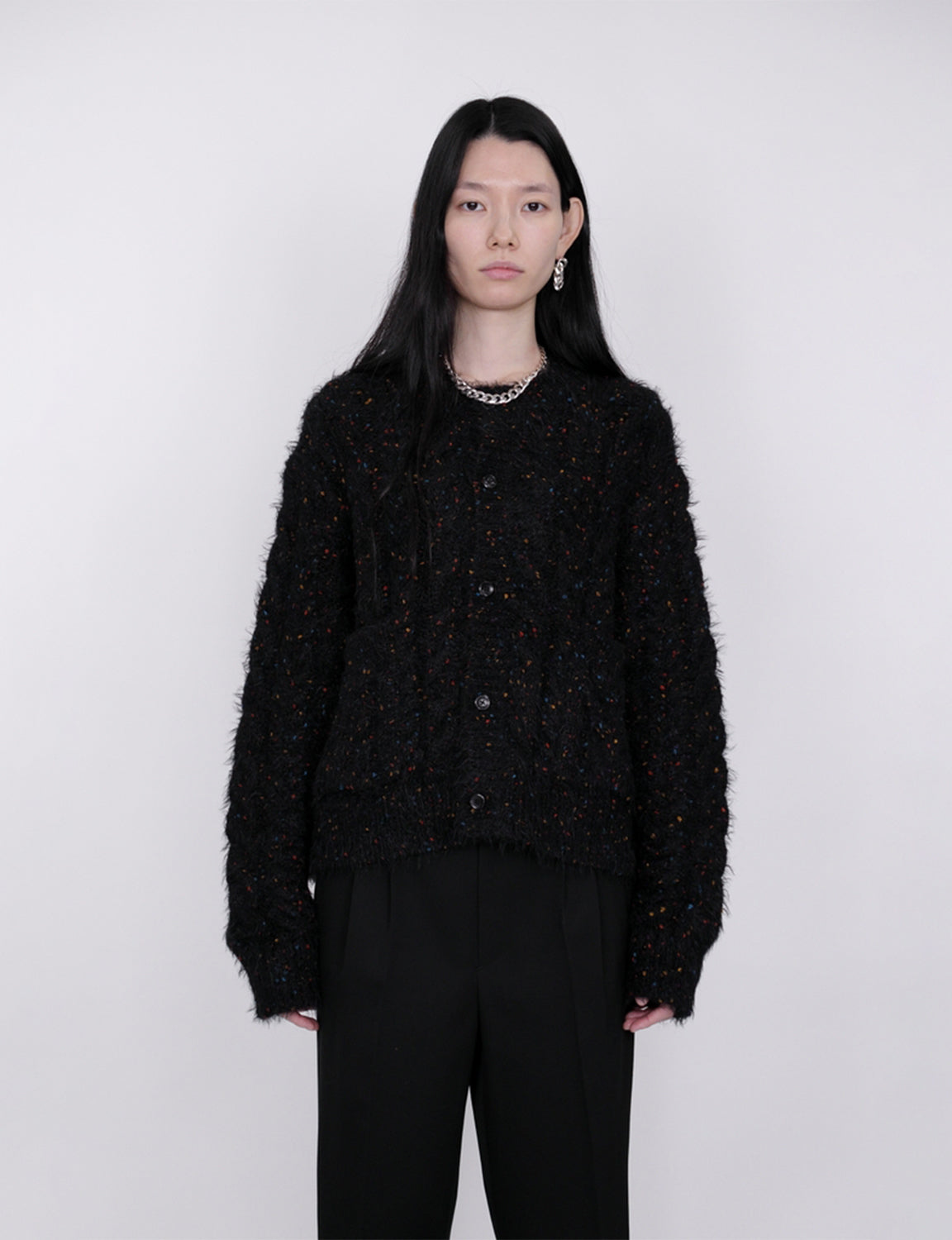 Color Nep Mole Knit Cardigan / black