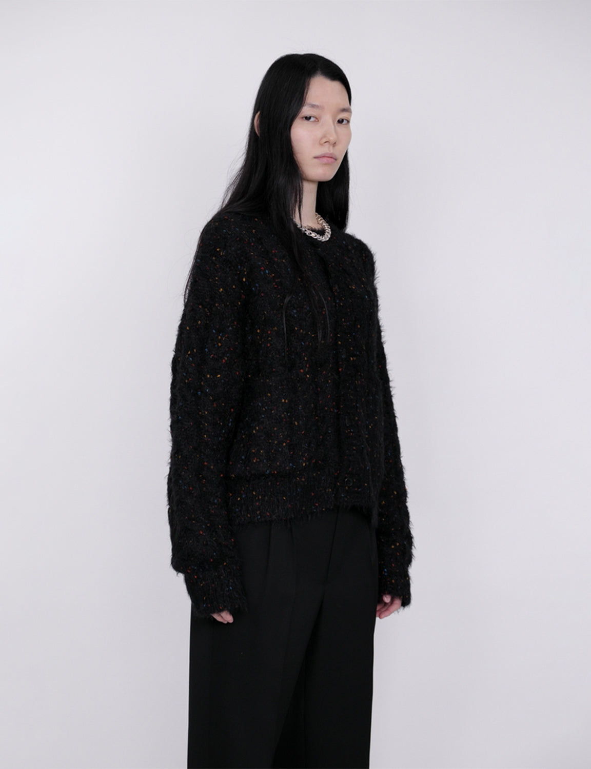 Color Nep Mole Knit Cardigan / black