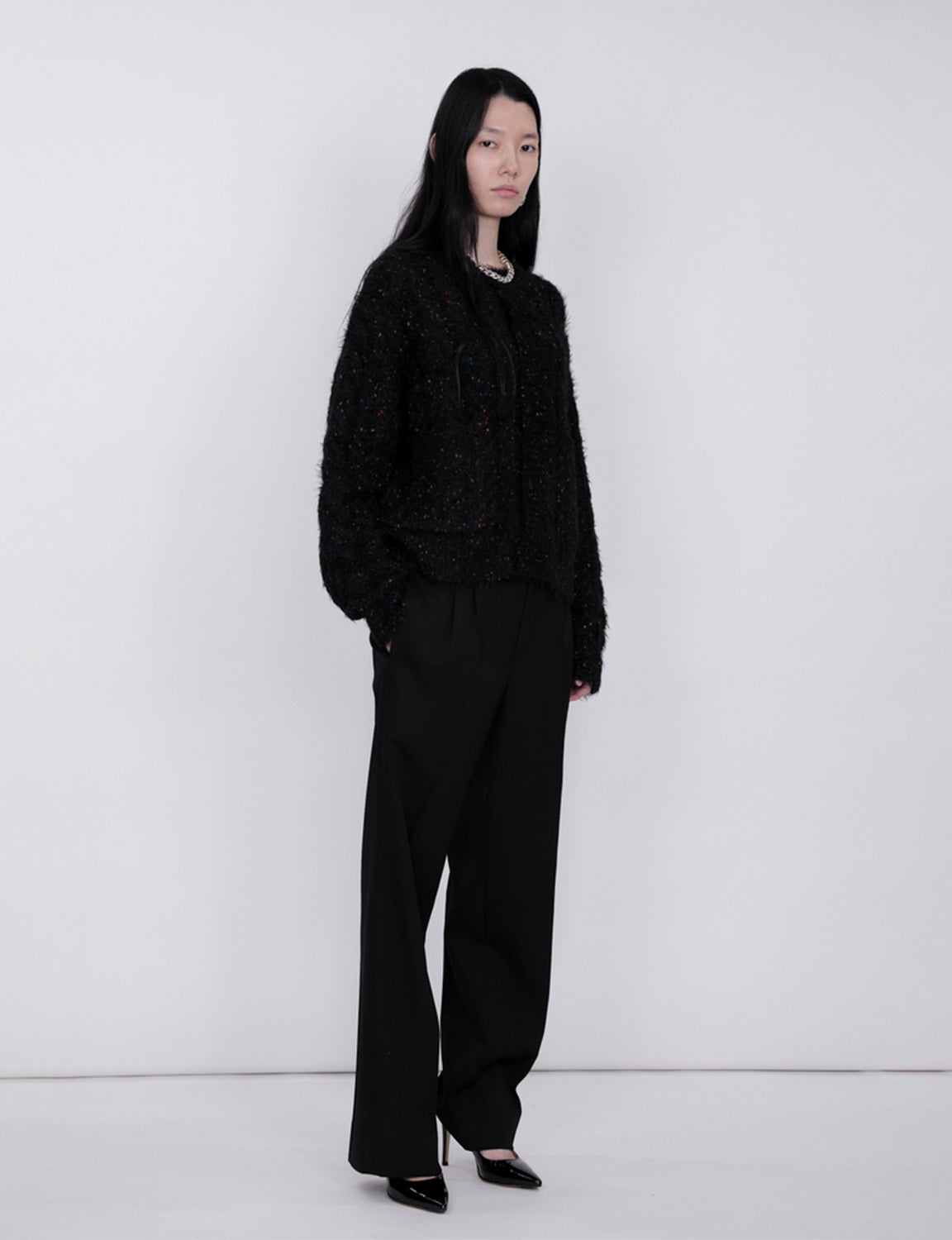 Color Nep Mole Knit Cardigan / black