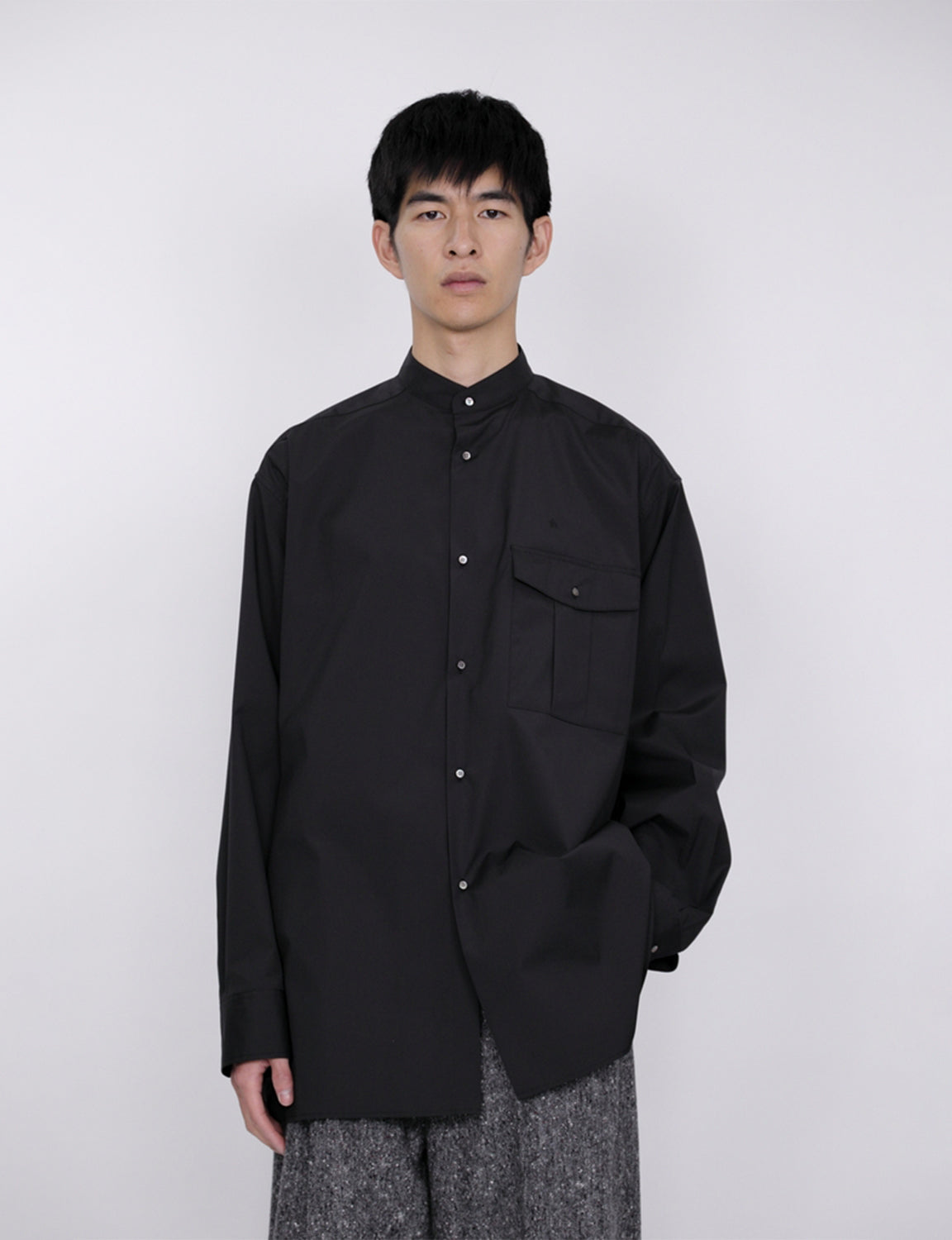 Stand Collar Big Shirt / black