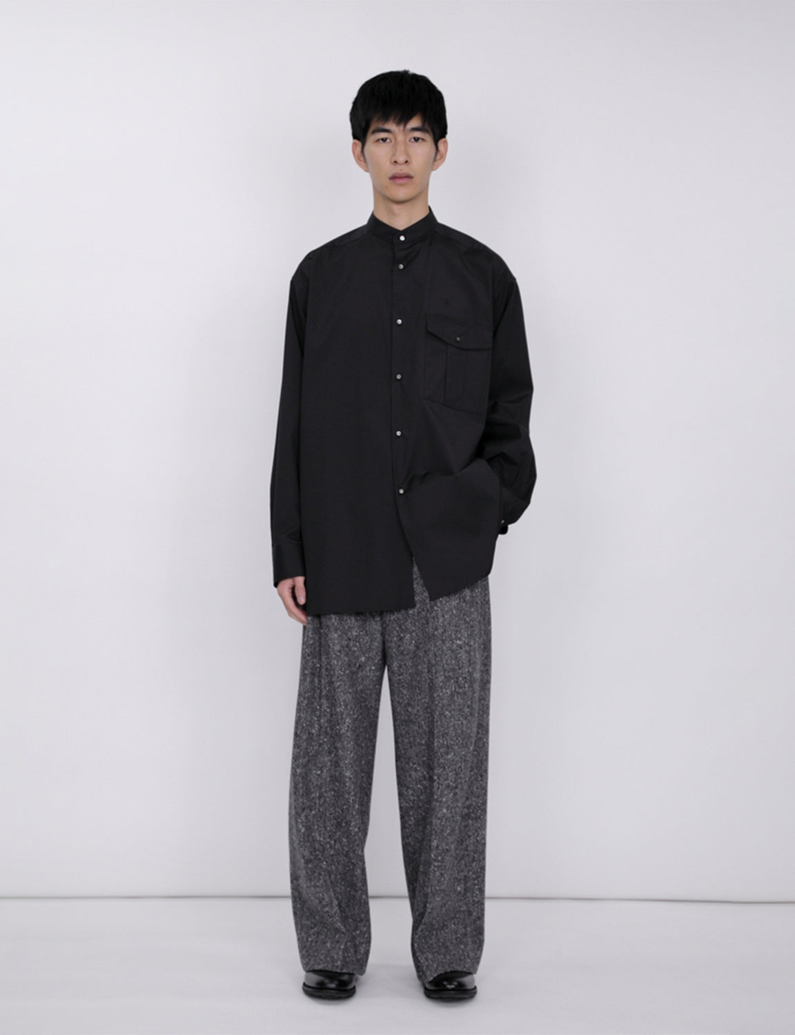 Stand Collar Big Shirt / black