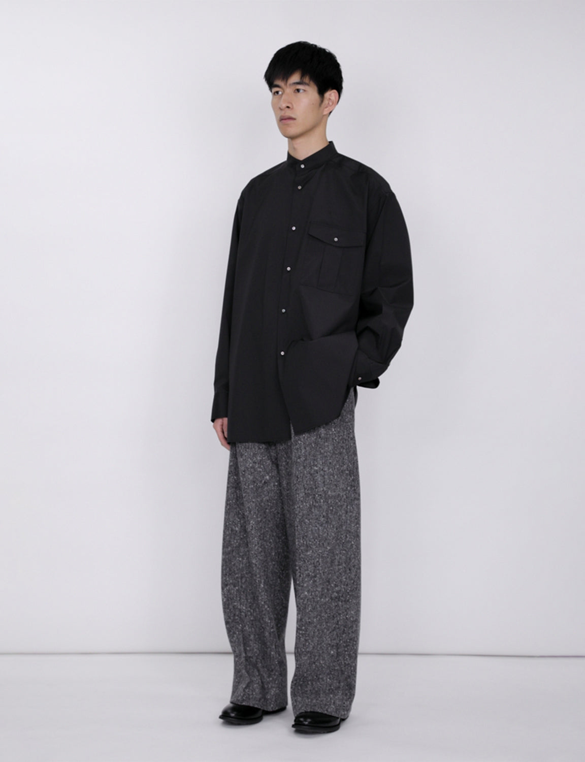Stand Collar Big Shirt / black