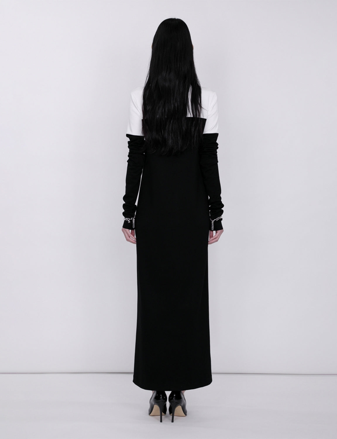 Mix Cut Dress / white × black