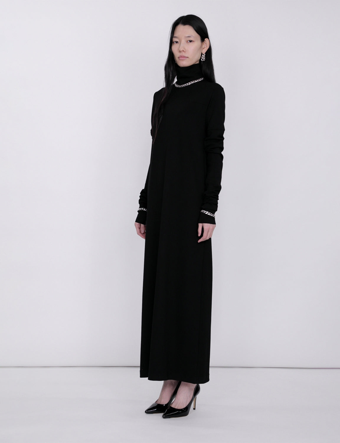 Mix Cut Dress / black × black