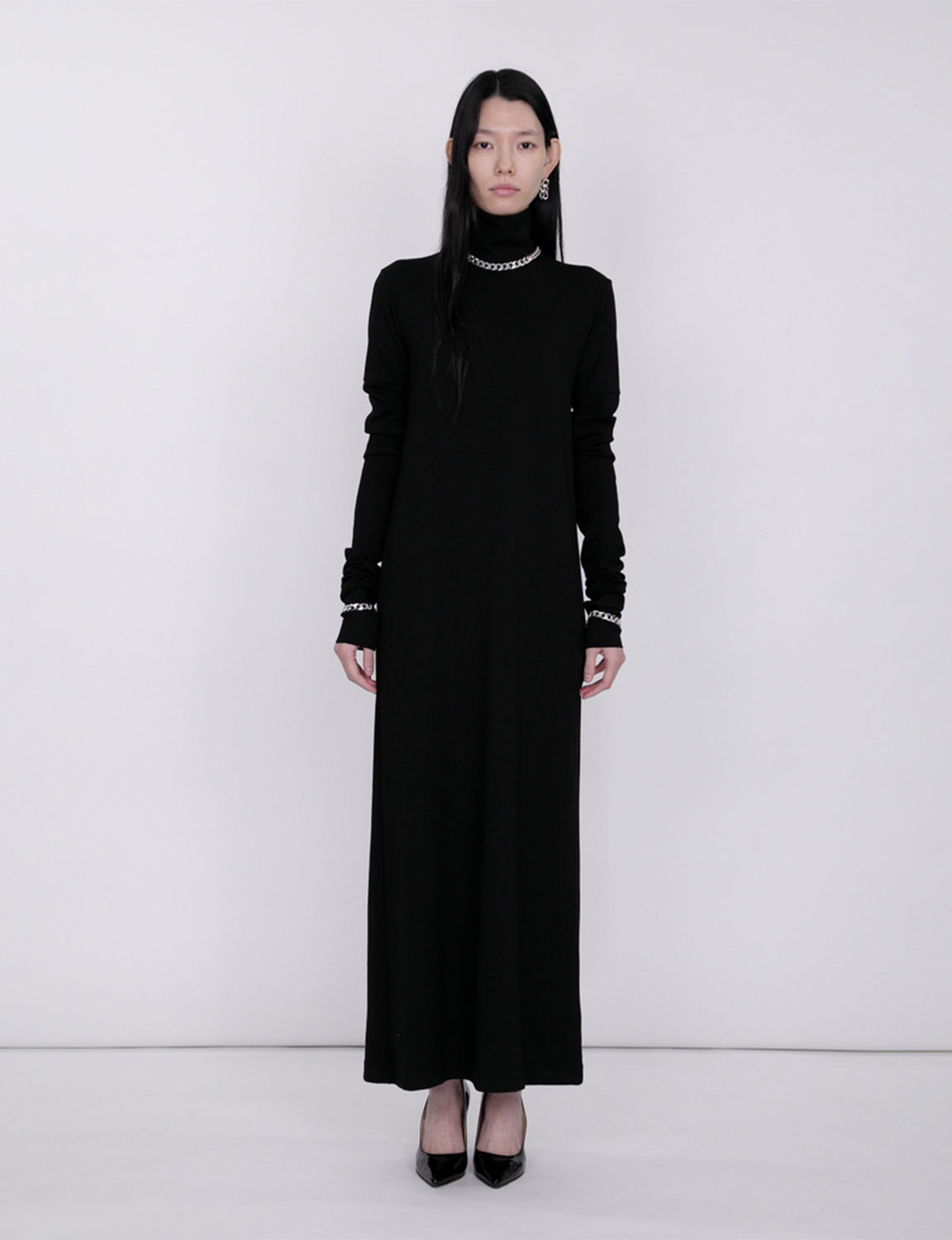 Mix Cut Dress / black × black