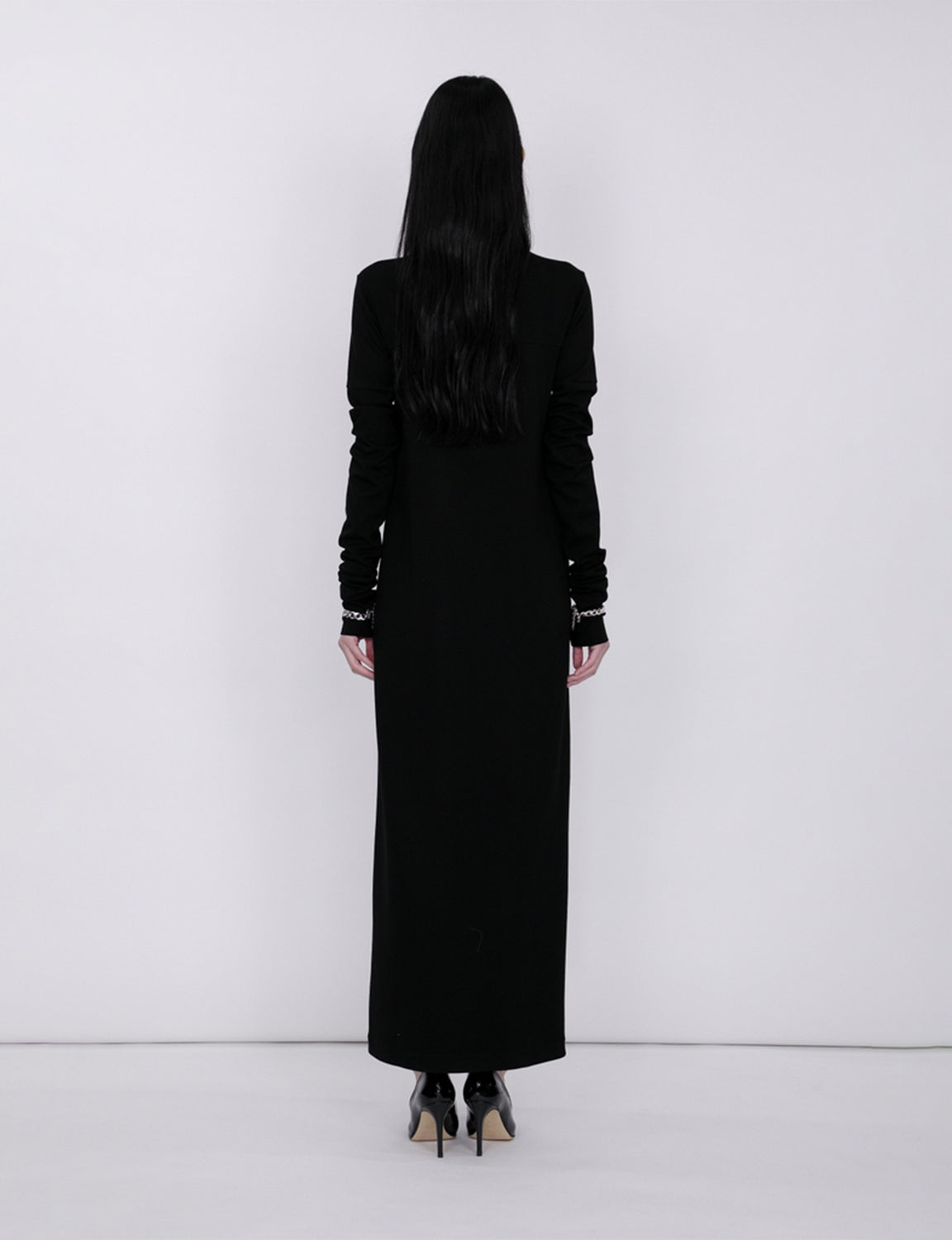 Mix Cut Dress / black × black