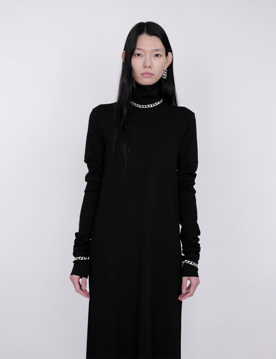 Mix Cut Dress / black × black