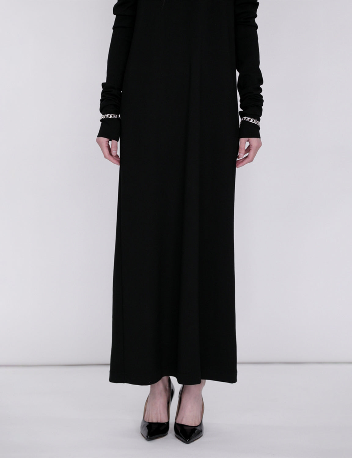 Mix Cut Dress / black × black