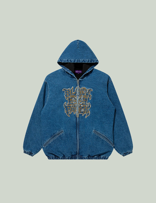 METAL LOGO HOODED DENIM JACKET
