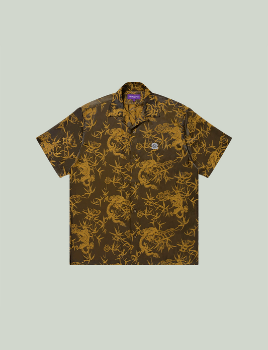 DRAGON TEXTILE OPEN COLLARED SATIN S/S SHIRT