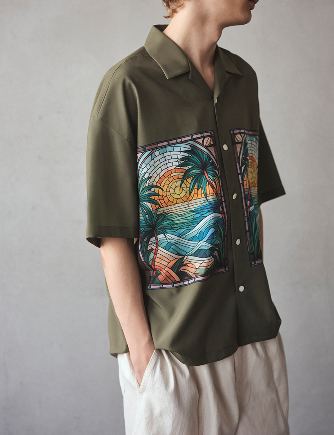 STAINED GLASS PRINT CAMP COLLAR S/S SHIRT