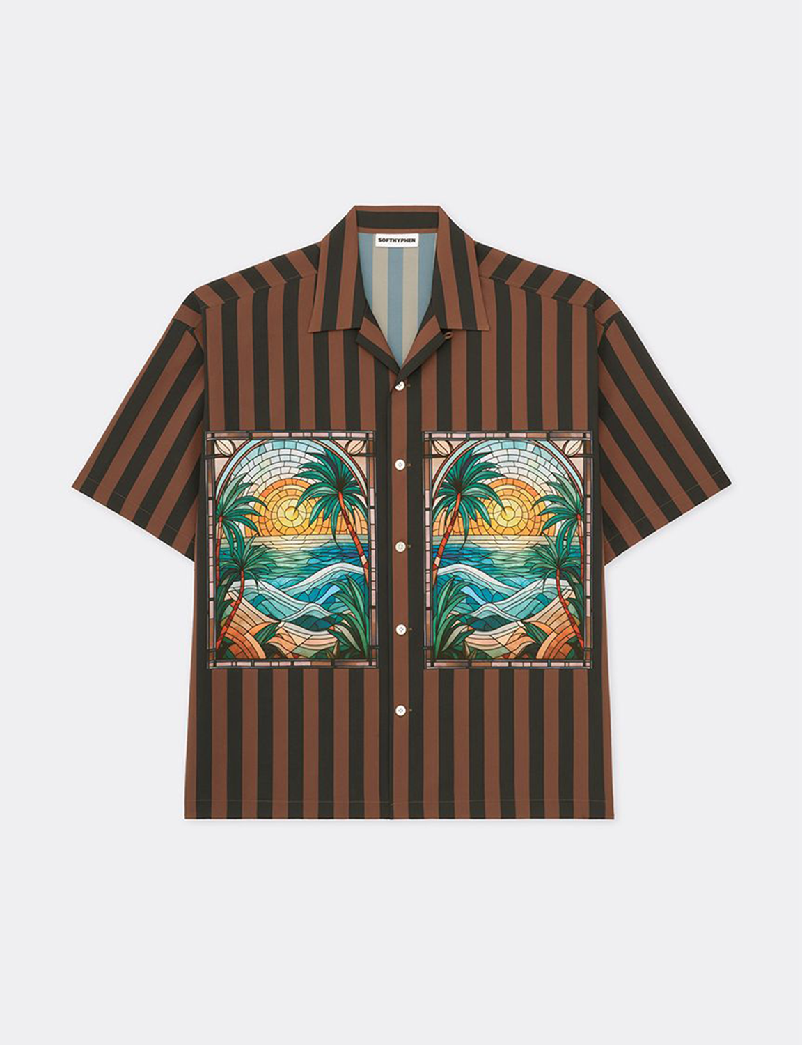 STAINED GLASS PRINT CAMP COLLAR S/S SHIRT