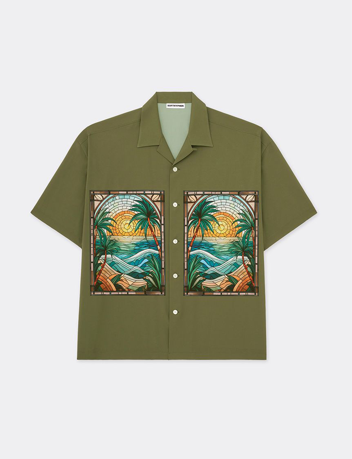 STAINED GLASS PRINT CAMP COLLAR S/S SHIRT
