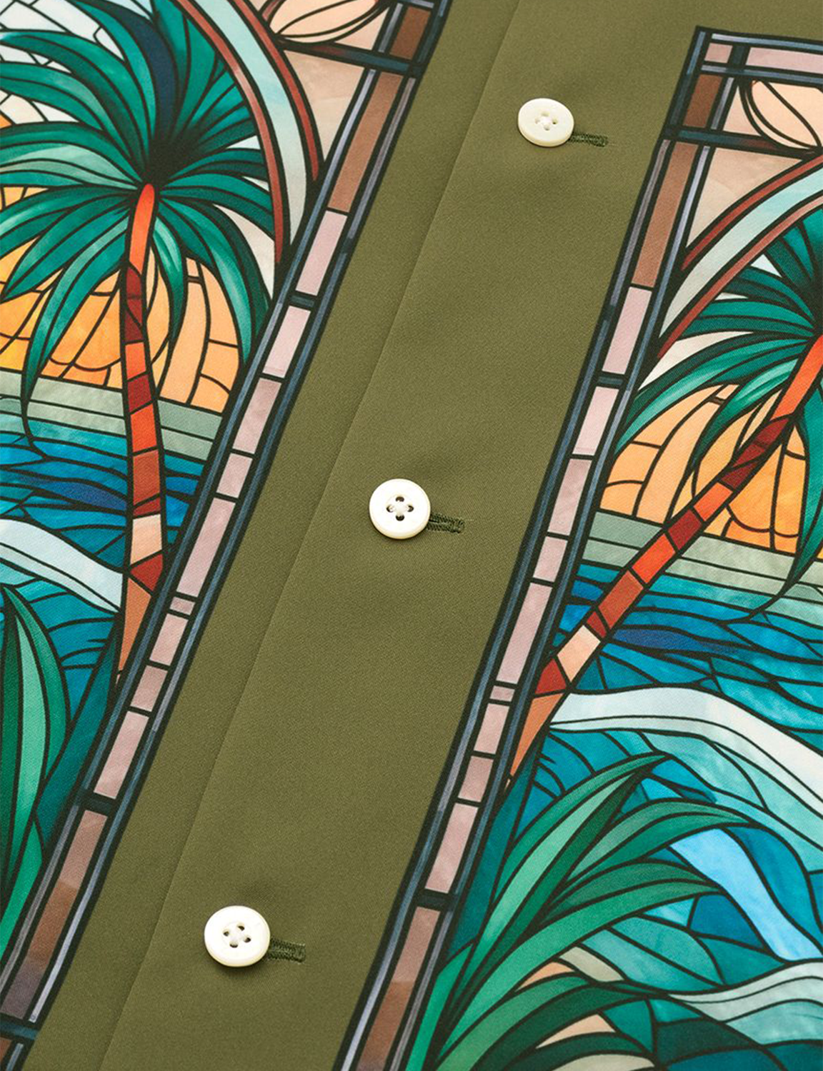 STAINED GLASS PRINT CAMP COLLAR S/S SHIRT