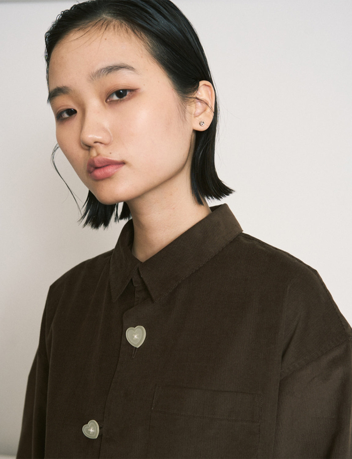FLOATING HEART CORD SHIRT – BROWN