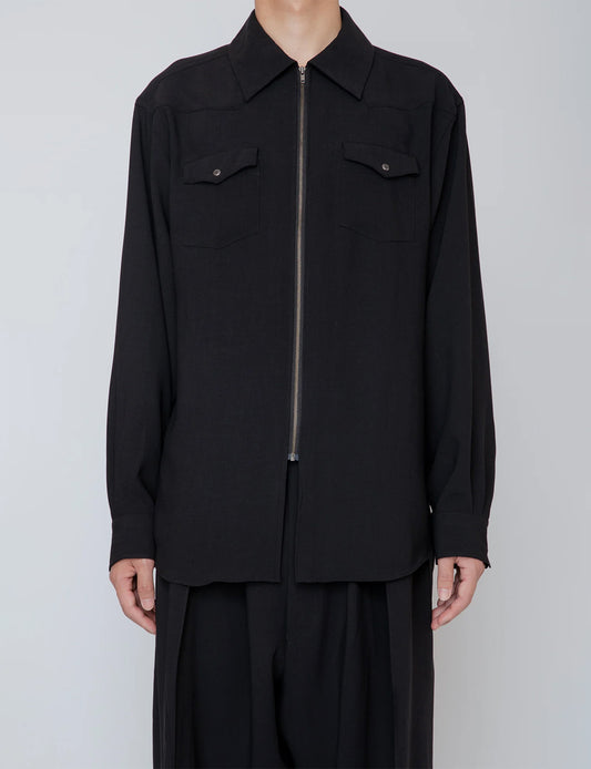 MELANGE TWILL WESTERN SHIRT / BLACK