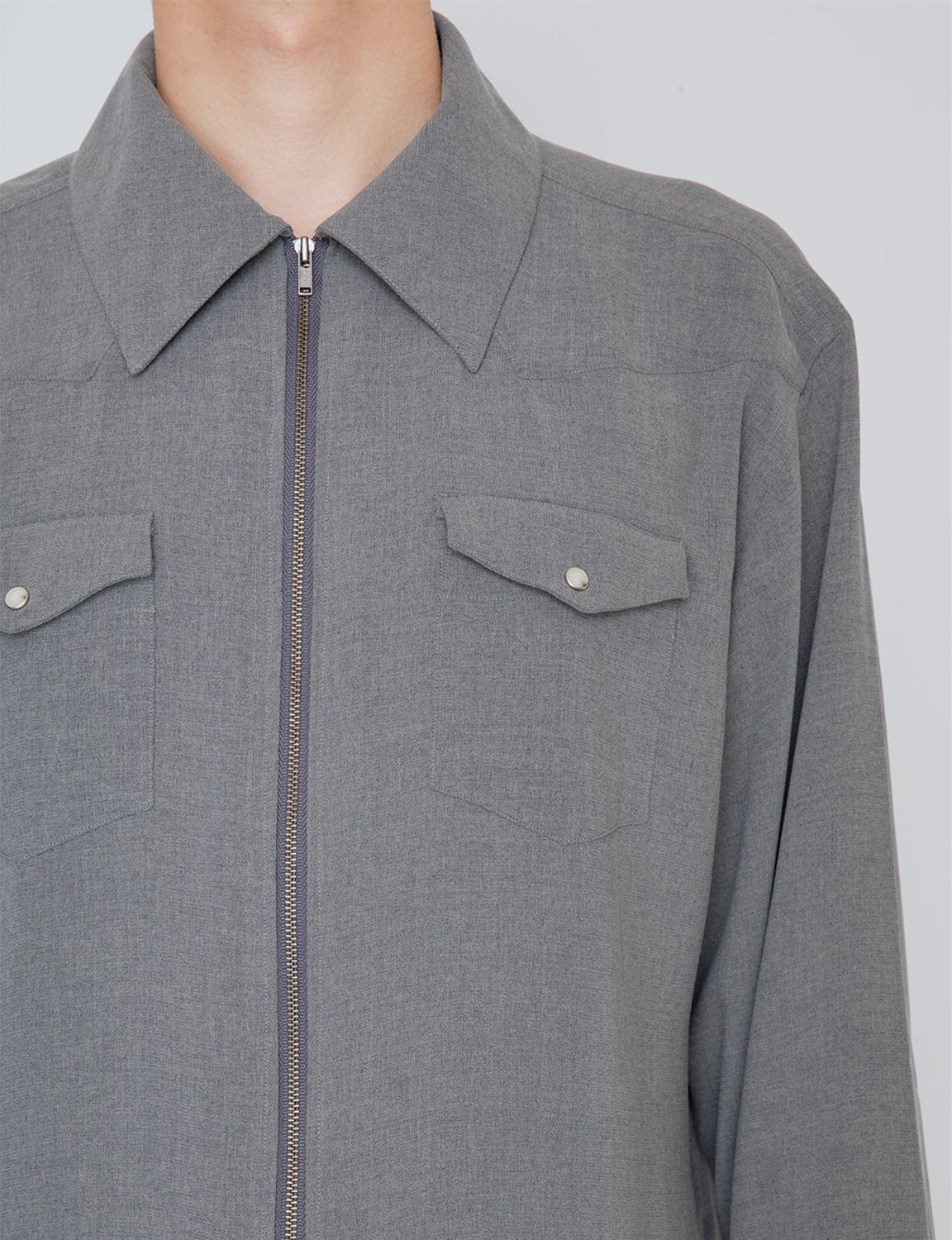 MELANGE TWILL WESTERN SHIRT / TOP GRAY