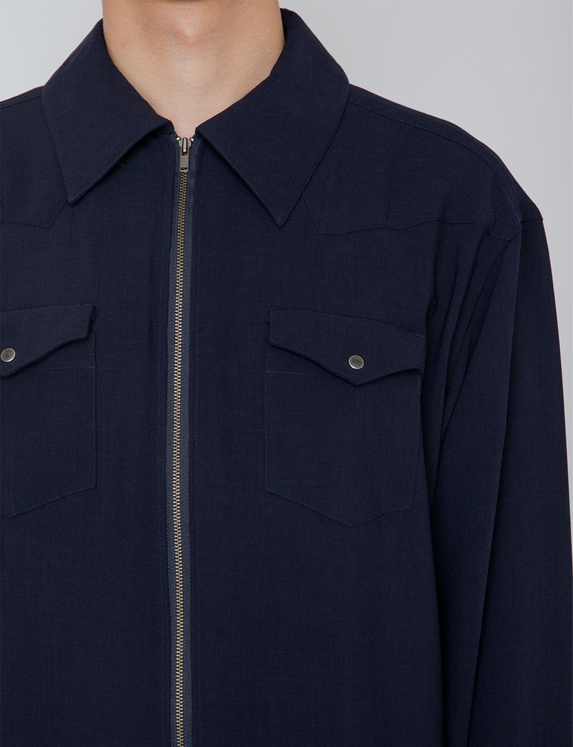 MELANGE TWILL WESTERN SHIRT / NAVY