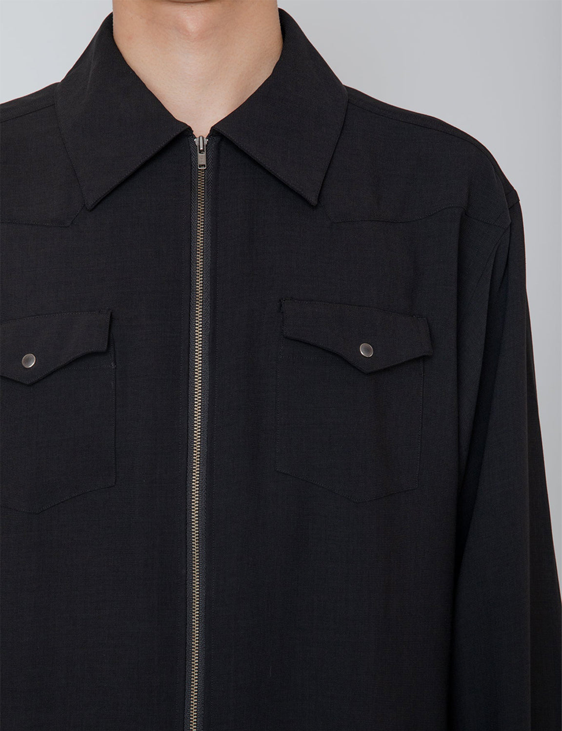 MELANGE TWILL WESTERN SHIRT / BLACK