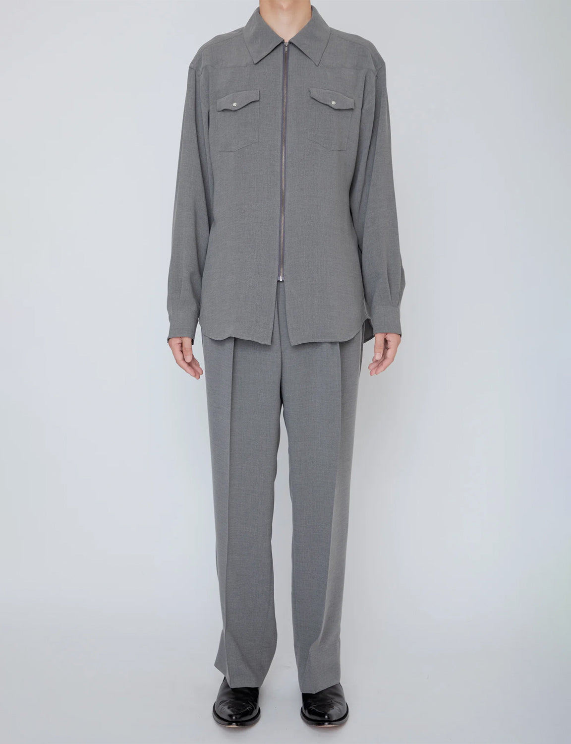 MELANGE TWILL WESTERN SHIRT / TOP GRAY