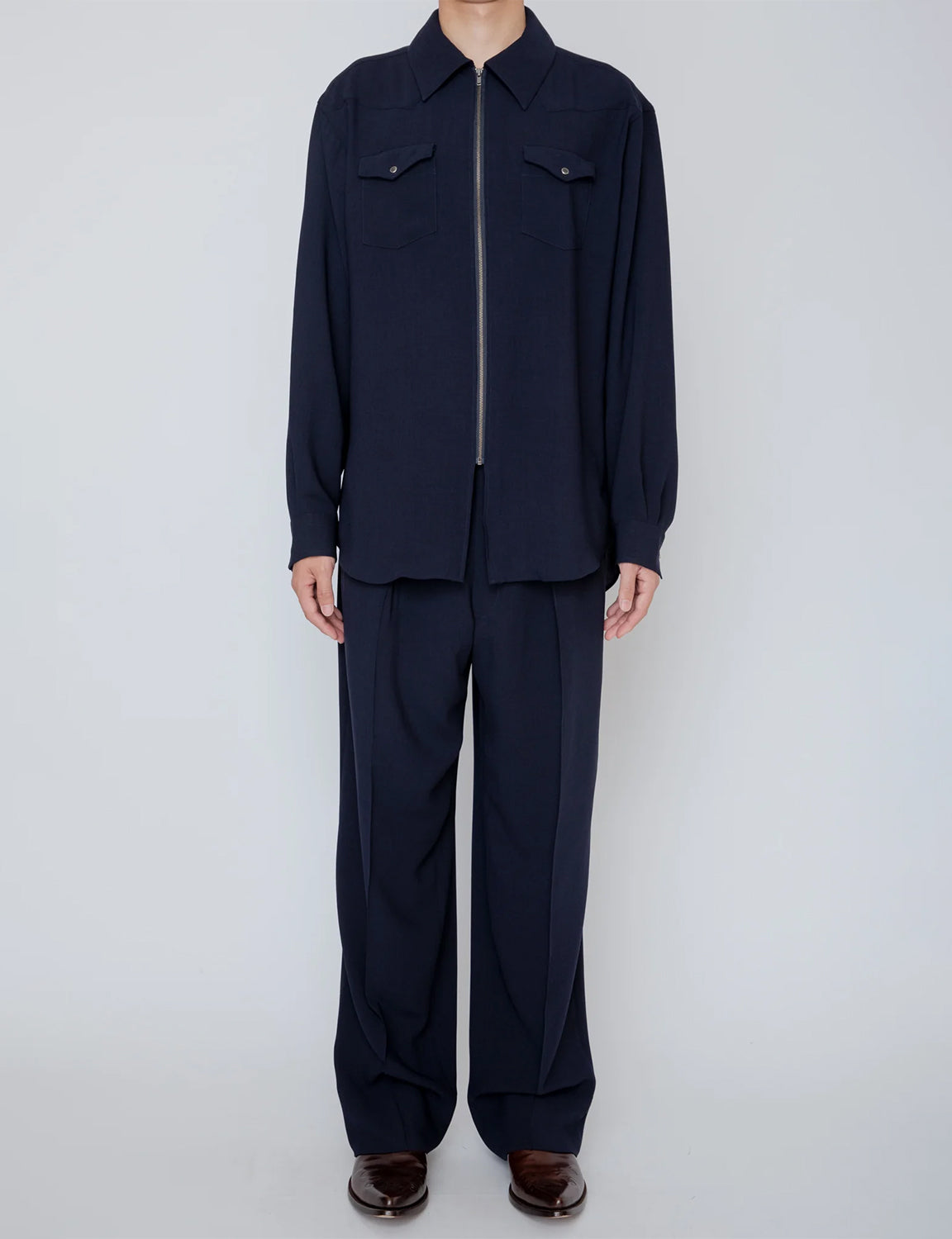 MELANGE TWILL WESTERN SHIRT / NAVY