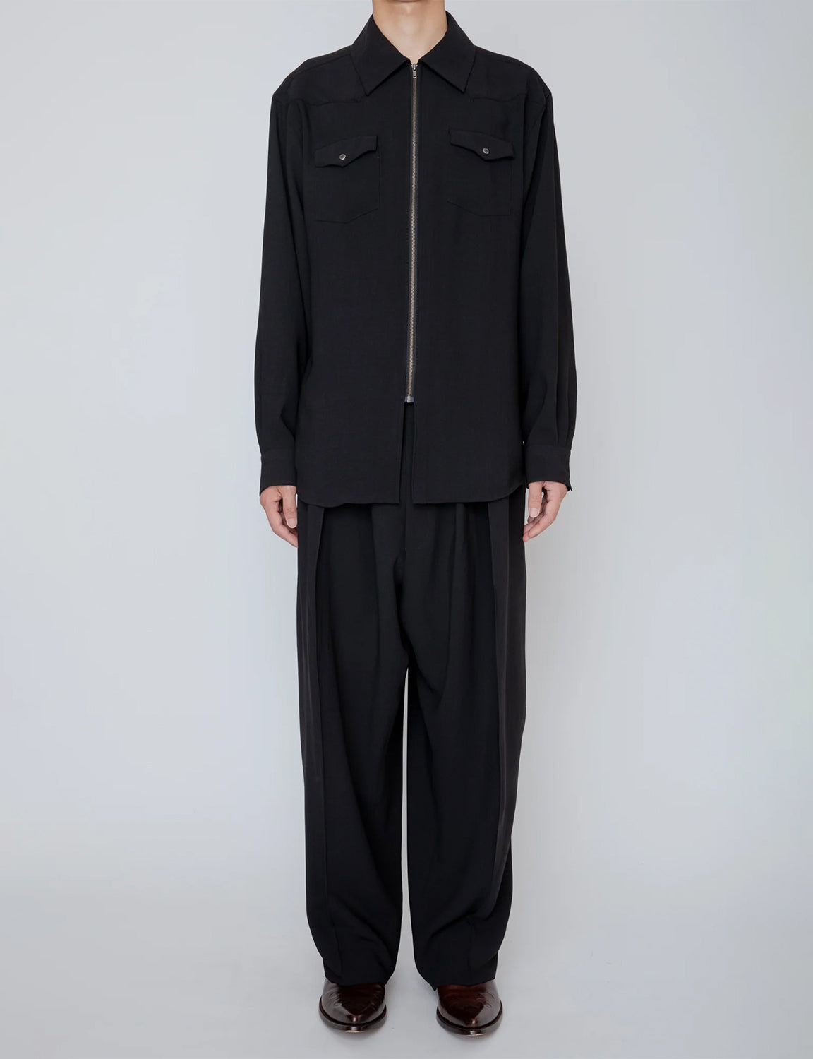 MELANGE TWILL WESTERN SHIRT / BLACK