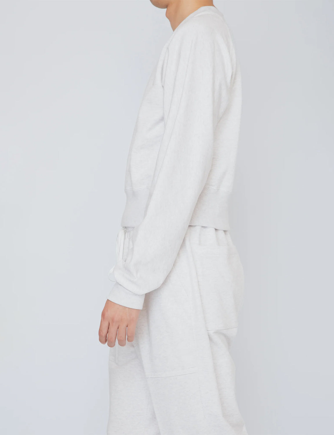 ONE-SIDE KIMONO SLEEVE SWEATSHIRT_TIGHT FIT / HEATHER WHITE