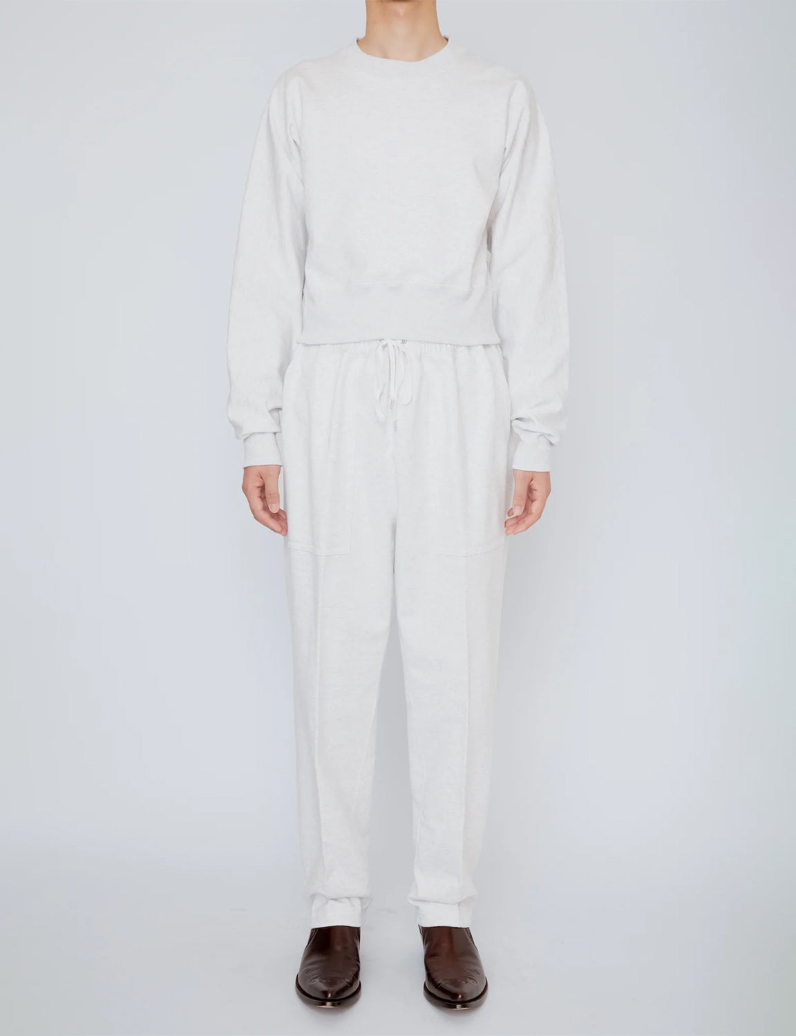 ONE-SIDE KIMONO SLEEVE SWEATSHIRT_TIGHT FIT / HEATHER WHITE