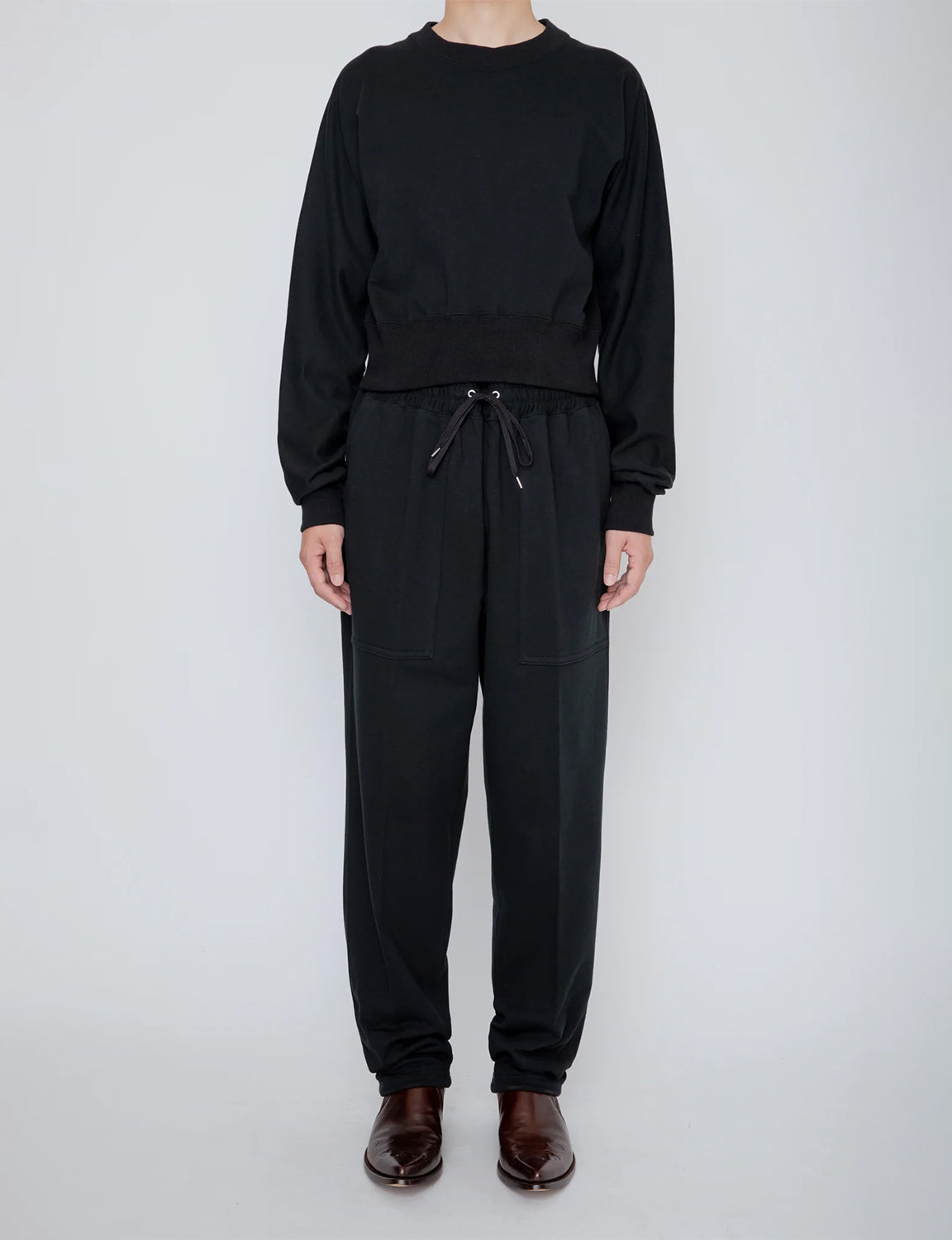 ONE-SIDE KIMONO SLEEVE SWEATSHIRT_TIGHT FIT / BLACK
