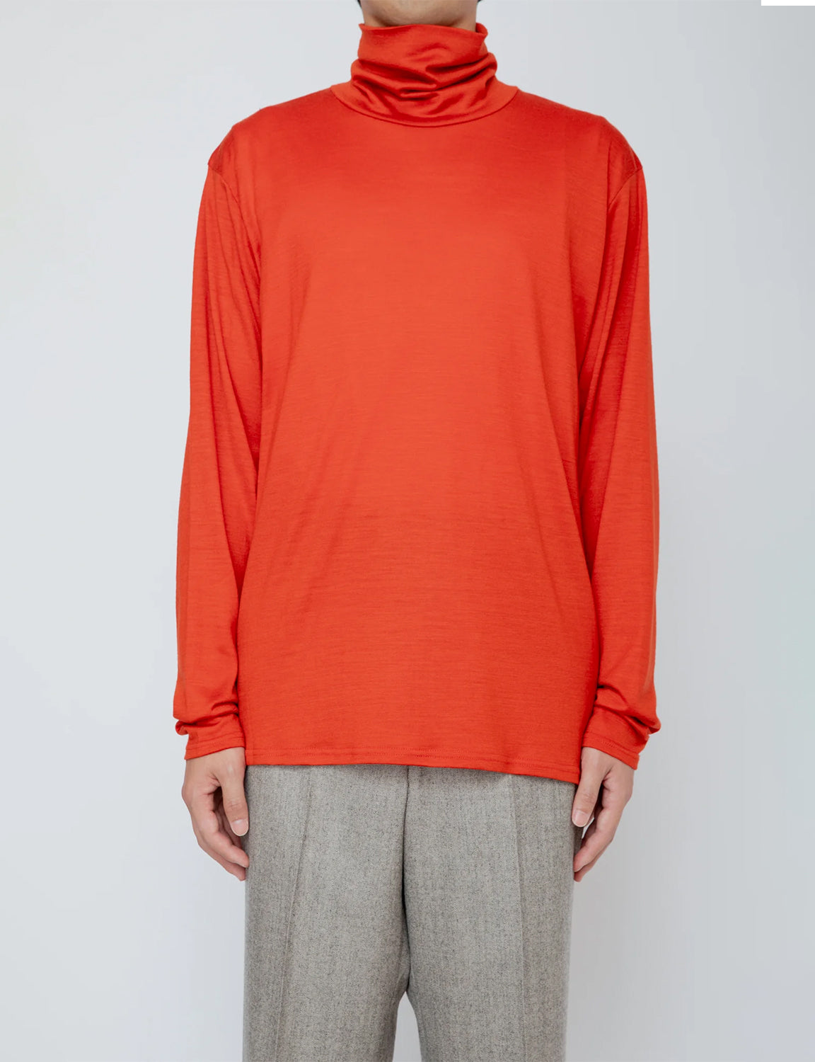 WASHABLE-WOOL HIGH NECK SHIRT / ORANGE