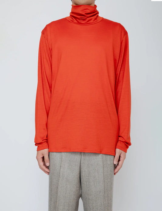 WASHABLE-WOOL HIGH NECK SHIRT / ORANGE
