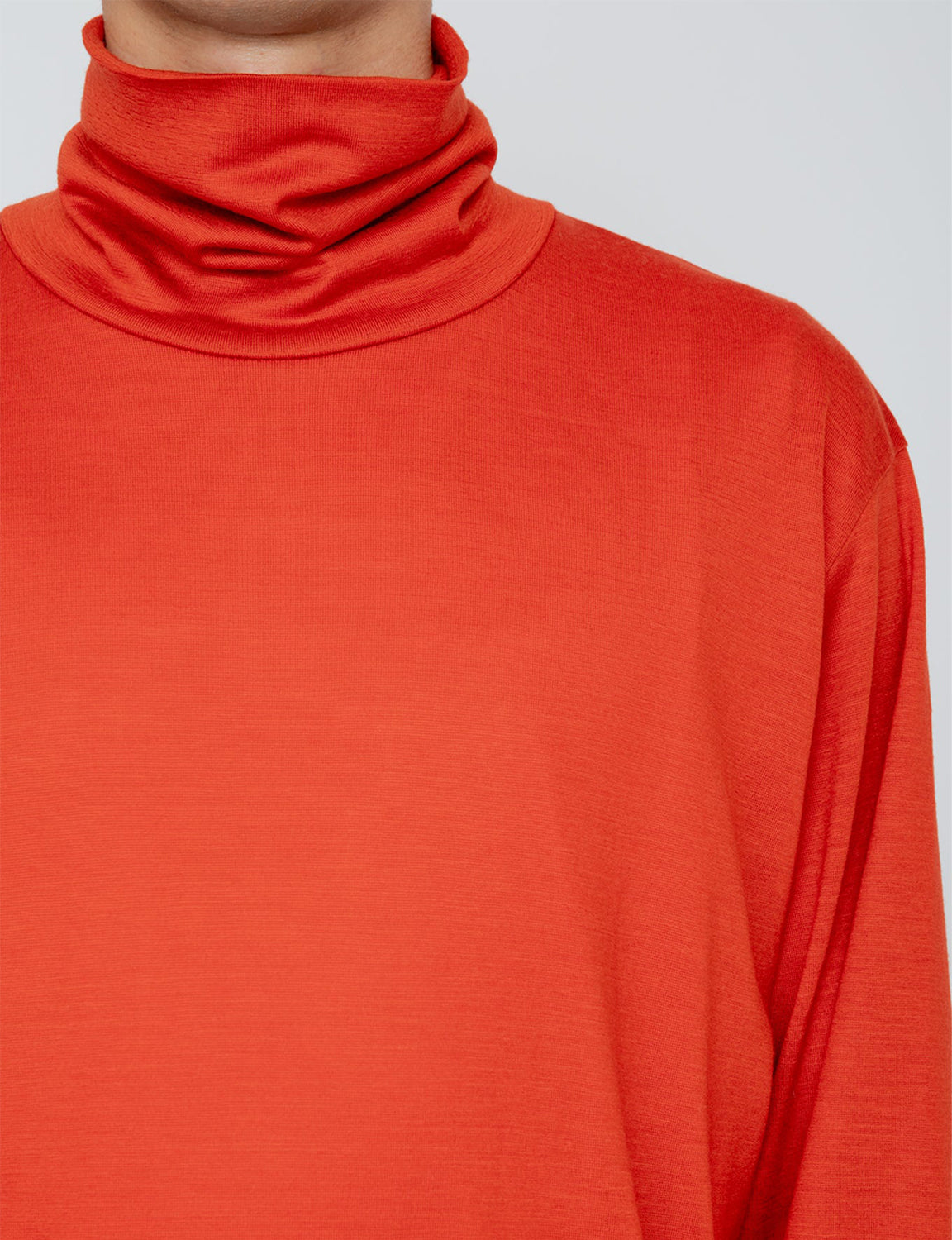 WASHABLE-WOOL HIGH NECK SHIRT / ORANGE