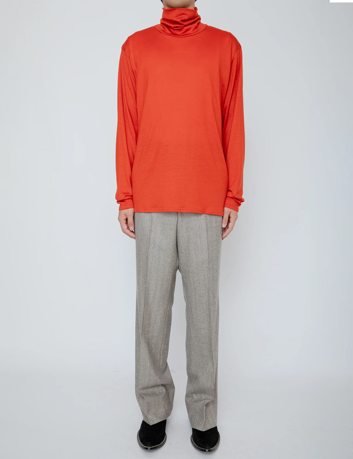 WASHABLE-WOOL HIGH NECK SHIRT / ORANGE