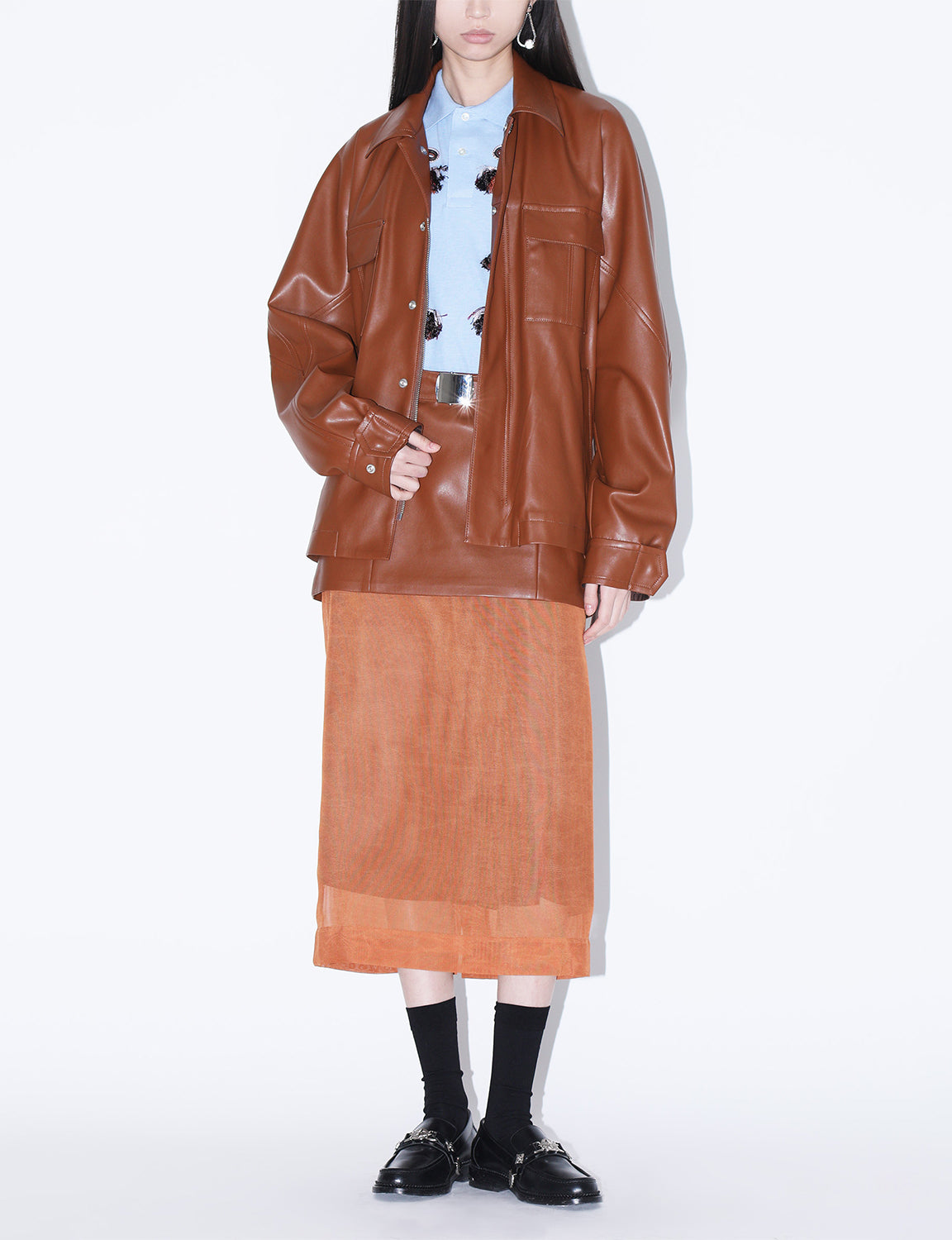 LEATHER MESH SKIRT