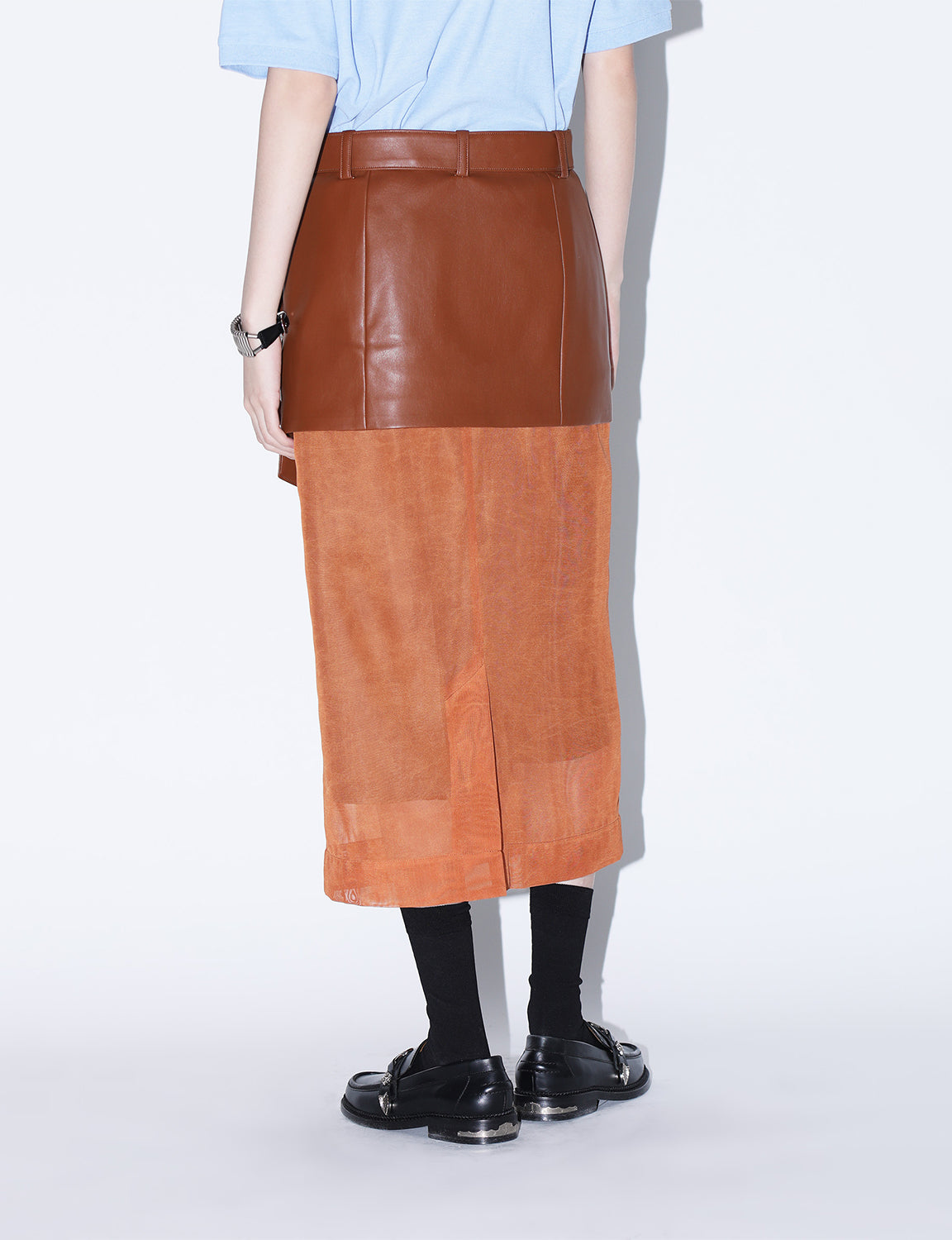 LEATHER MESH SKIRT