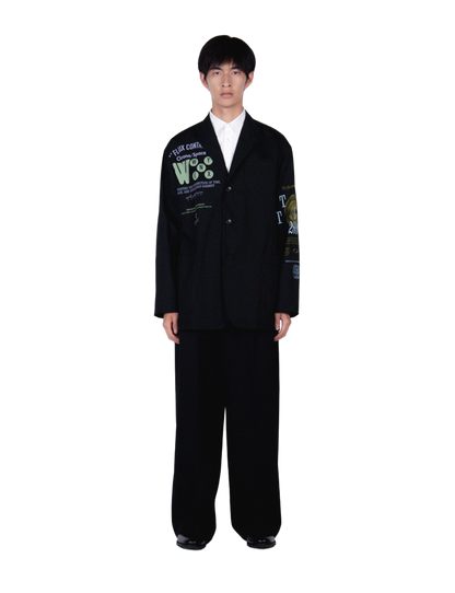 Graphic Print Oversized Jacket / black