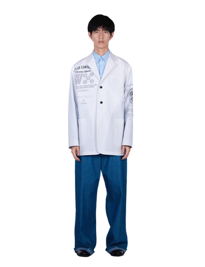 Graphic Print Oversized Jacket / white stripe