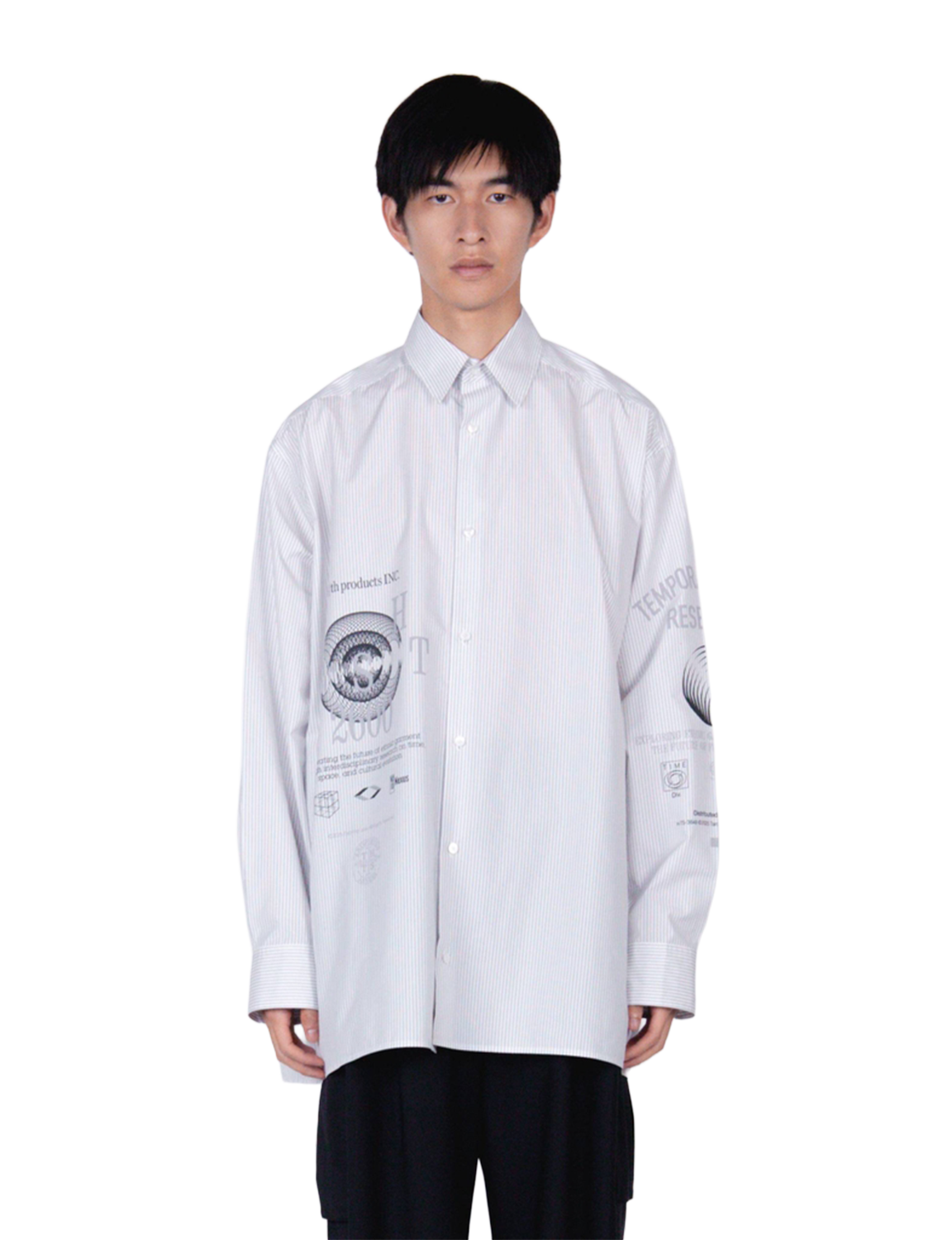 Graphic Print Oversized Shirt / pink stripe