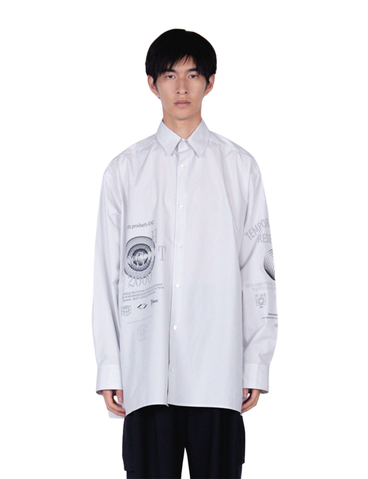 Graphic Print Oversized Shirt / white stripe