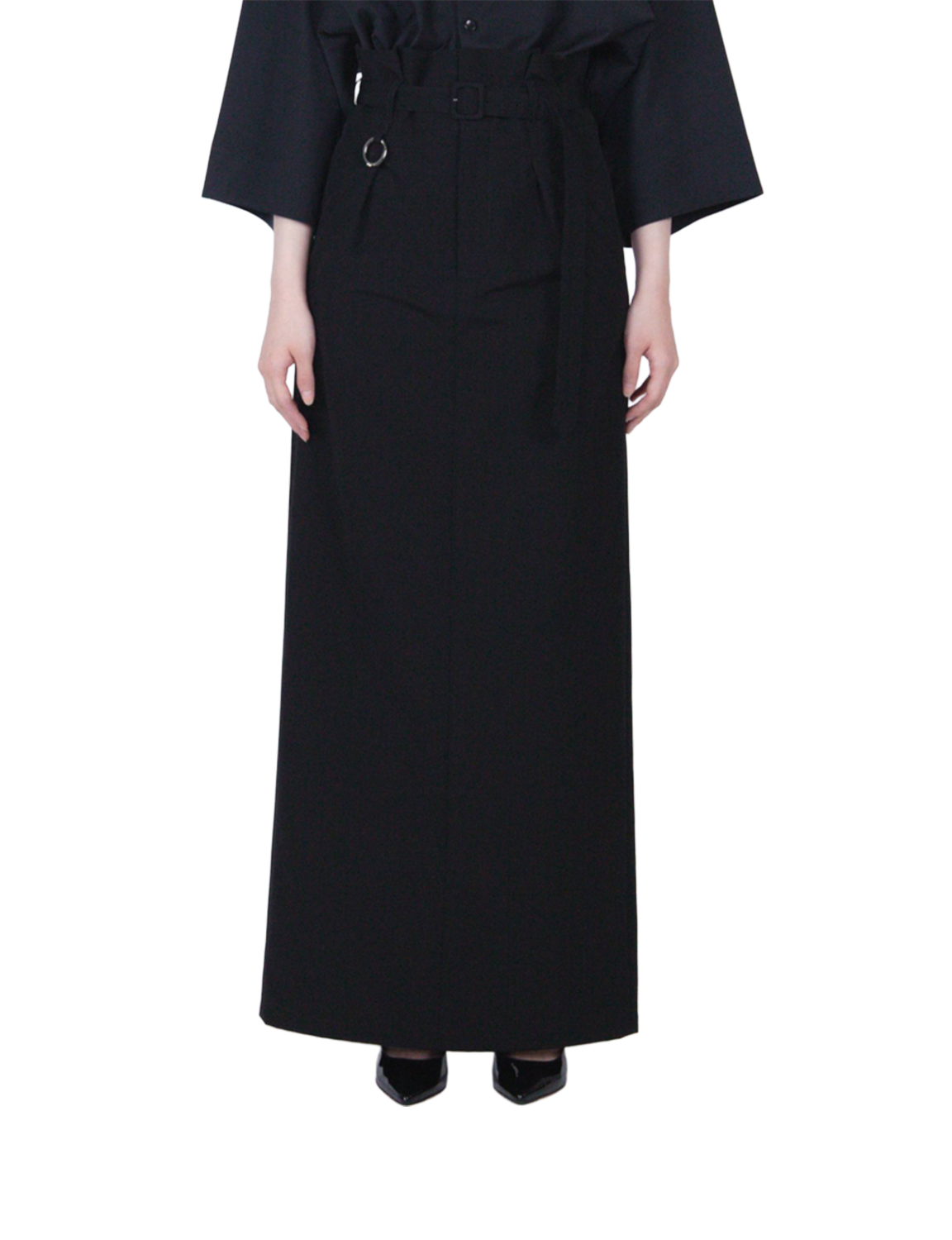 High Waist Belted Skirt / black