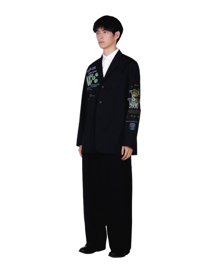 Graphic Print Oversized Jacket / black