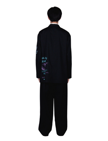 Graphic Print Oversized Jacket / black