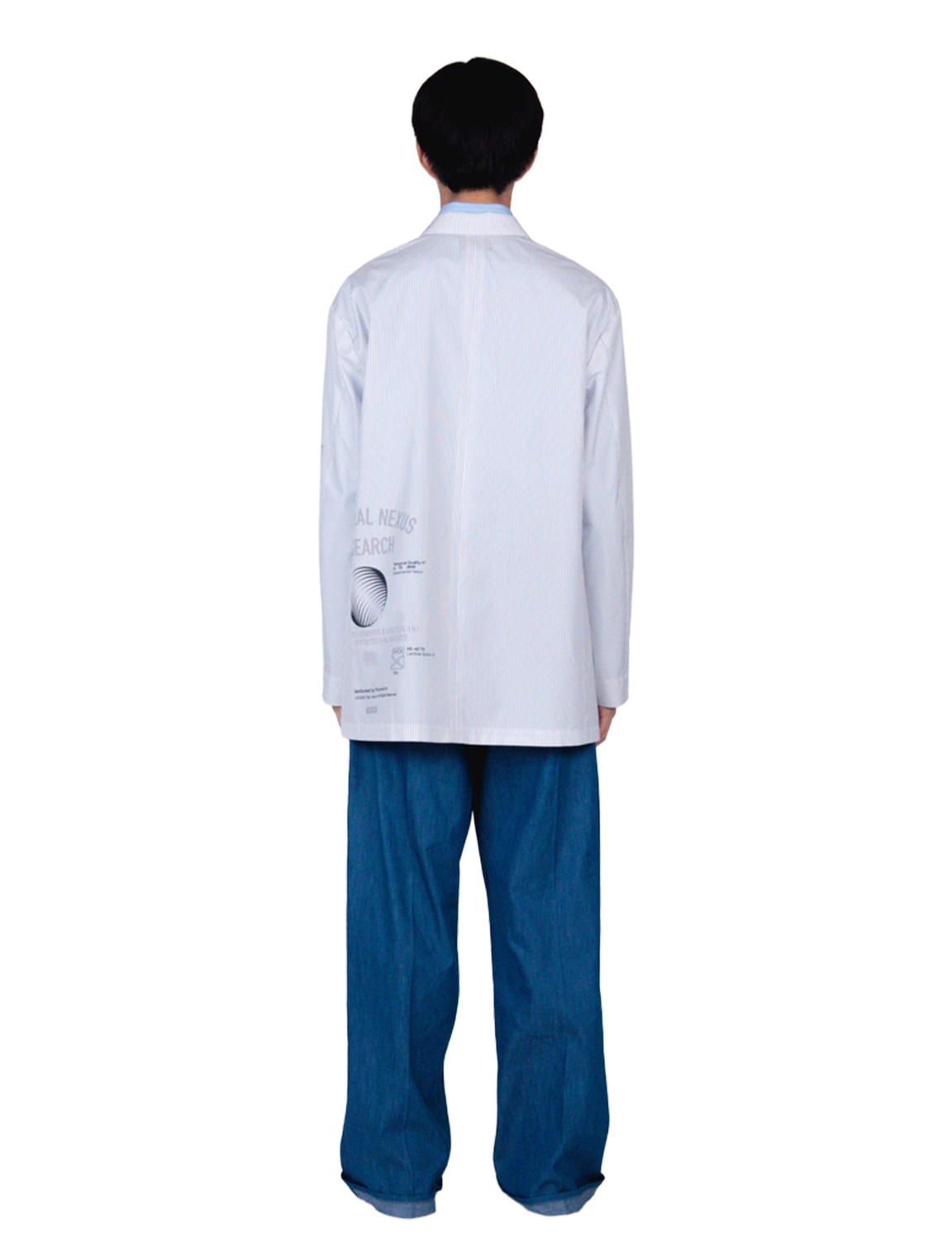 Graphic Print Oversized Jacket / white stripe