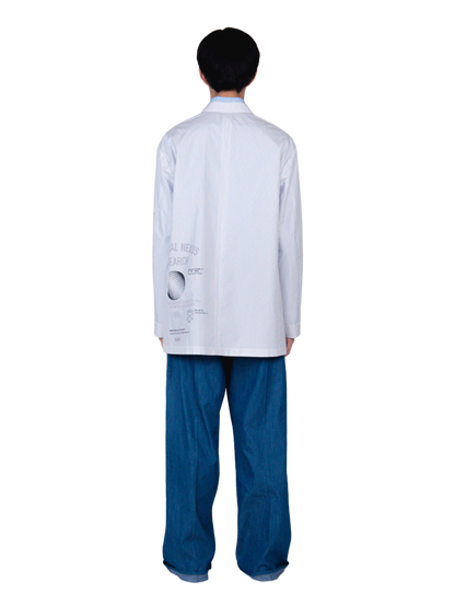 Graphic Print Oversized Jacket / white stripe